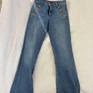 Ramy Brook Light Blue Flare Jeans with Gold Buttons